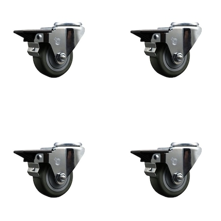 Service Caster 3'' Gray Poly Wheel Swivel Bolt Hole Caster Set with Posi Lock Brakes, 4PK SCC-BH20S314-PPUB-PLB-4